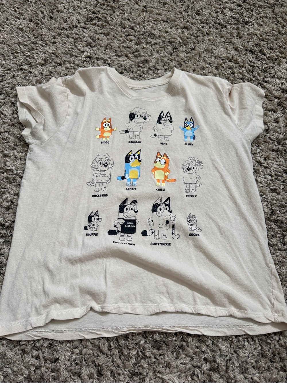 Cream Short Sleeve Tee with Bluey Cartoon Characters Grid